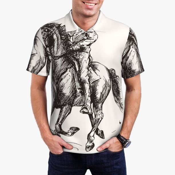 Fotbe Cowboy Ride A Horse Camiseta Polo de Golf para Hombre con Estampado – Camisa Deportiva Transpirable con Cuello Abotonado-Large