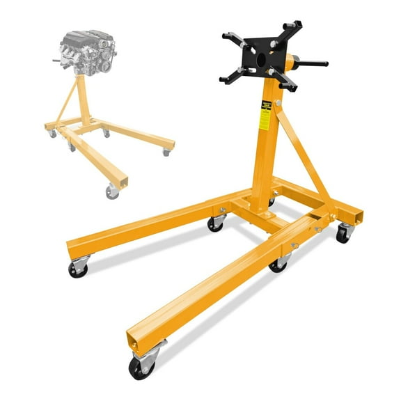 Heavy Duty Foldable Engine Stand 2000LBS Capacity, 360 Degree Rotating Head, Adjustable Arms and 6-Universal Casters for Auto Repair, Vehicle Maintenance, Yellow
