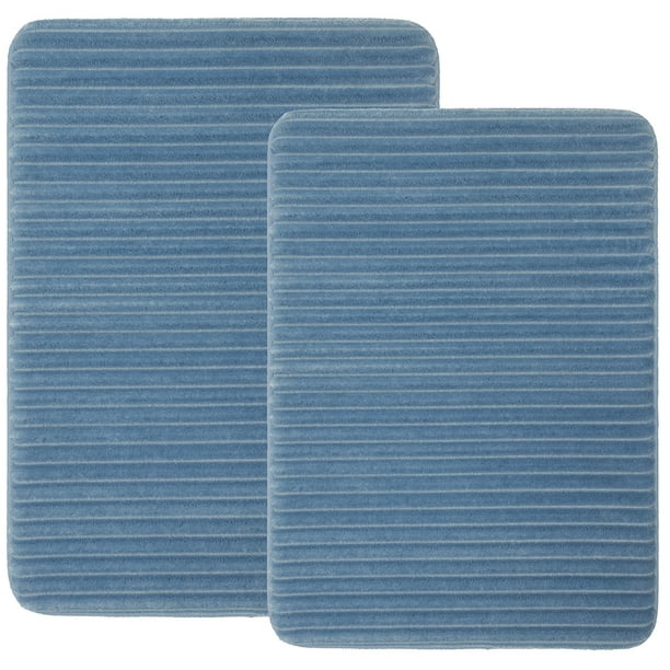 Mainstays Performance Quick Dry 2 Piece Memory Foam Bath Rug Set, Blue