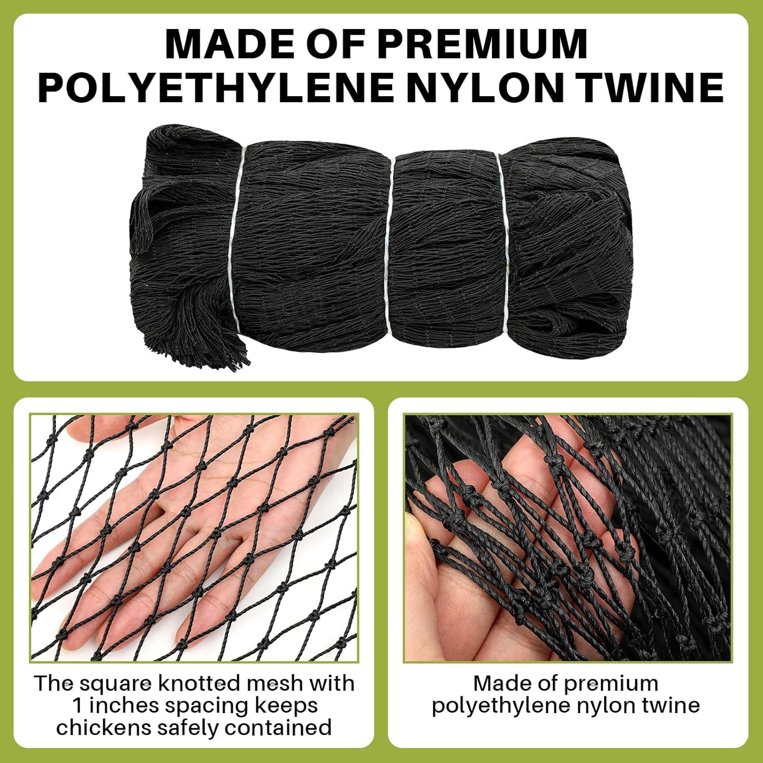 25x25ft Heavy Duty Knotted Chicken Netting, 2 Inch Mesh Aviary Bird Netting for Poultry & Garden