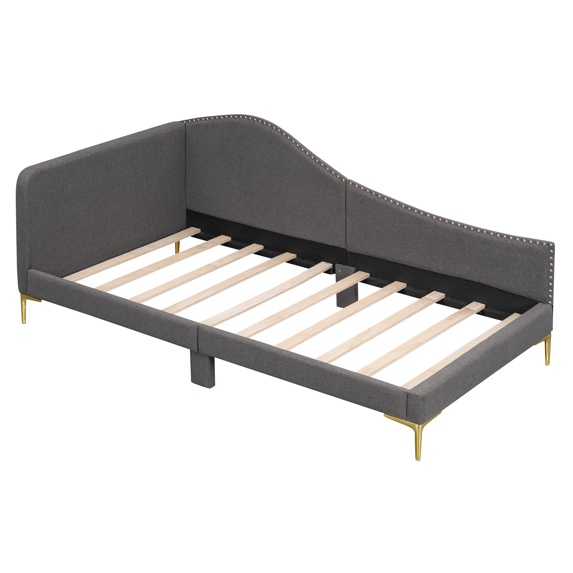 Twin Size Upholstered Daybed for Kids and Adults, Twin Daybed with Headboard and Armrest, Support Legs,Gray