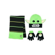 Baby Yoda Brand Boys Child 3-Piece Cold Weather Beanie Style Hat & Glove Set