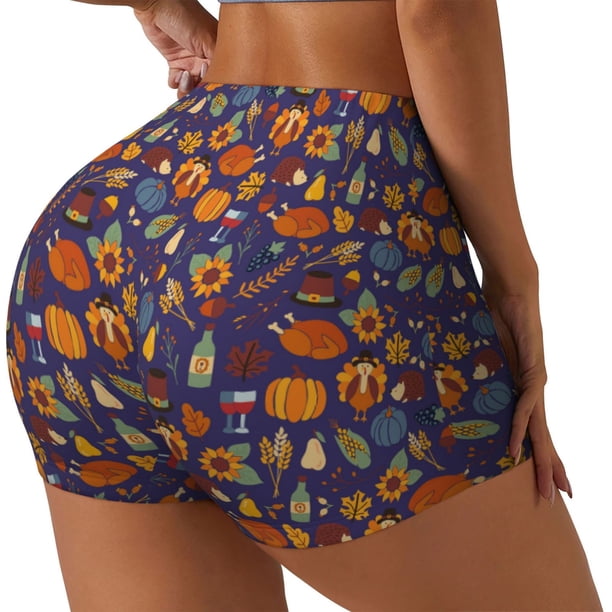 Fotbe Thanksgiving Turkey 2 Shorts Sin Costuras – Shorts Deportivos de Cintura Alta para Mujer, Elásticos para Gimnasio, Yoga, Running o Ciclismo-Medium