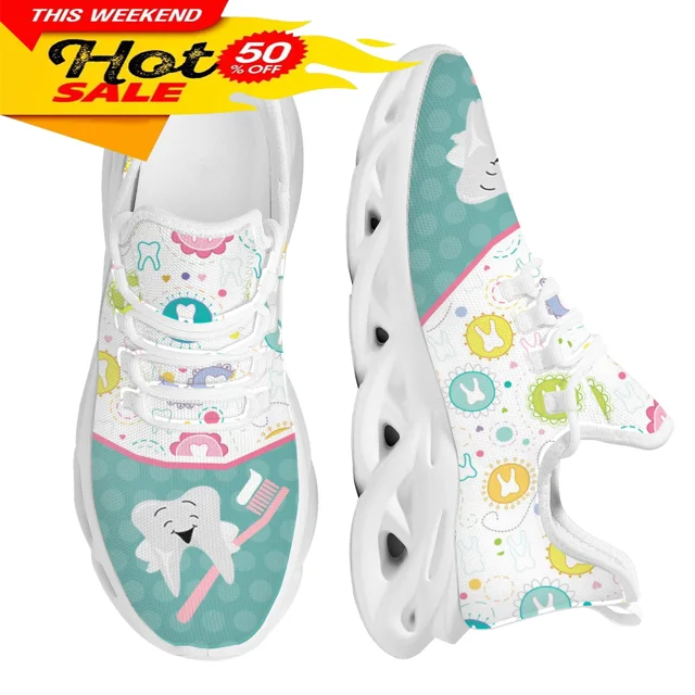 Nueva tendencia, zapatos planos para mujer con estampado de dibujos animados de dentista y dientes, zapatos casuales de malla transpirable, zapatillas para mujer