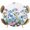 Sky Blue Pink, variant on Elastic Fitted Round Tablecloth, Blue Spring Floral Waterproof Stretch Table Cover for 45"-54" Tables, Pink Flowers Butterfly Rustic Washable Outdoor Tablecloths for Patio, Picnic, Camping