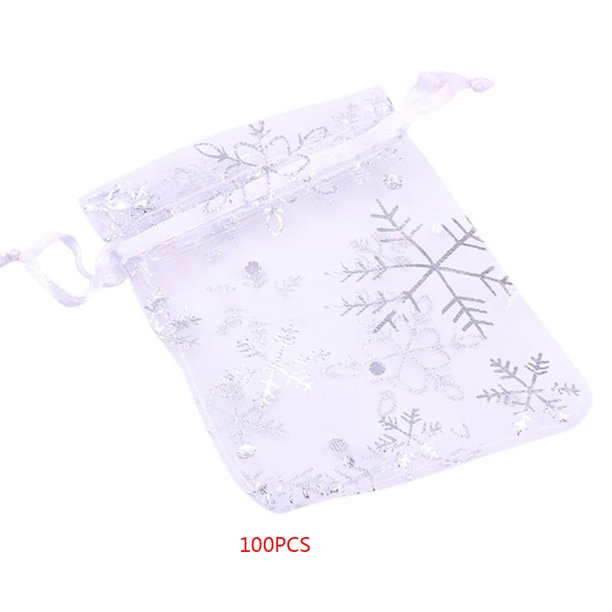 Bolsas de regalo transparentes con cordón pequeño copo de nieve hilo Pttern bolsa de caramelo soporte para recuerdo de banquete de boda 100 Uds Noticed JJ17761-00