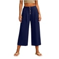 thumbnail image 6 of QIYAGBSA Women's Wide Leg Capri Pants Button Front Elastic Back Waist Side Pockets Summer Casual Wear (Navy, M), 6 of 7