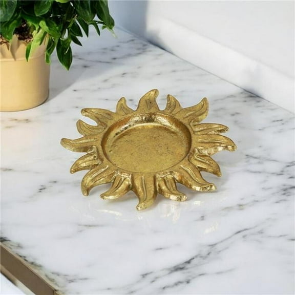 HomeRoots 483183 7 in. Gold Sunburst Cast Iron Handmade Vanity Tray
