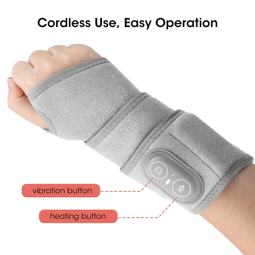 Cordless Heated Wrist Wrap, 3 Heat & 3 Massage Modes,  Red Light (660/850nm), 3000mAh Rechargeable Battery, Hand Heating Pad with Thumb Hole Design for Wrist Hand Arm