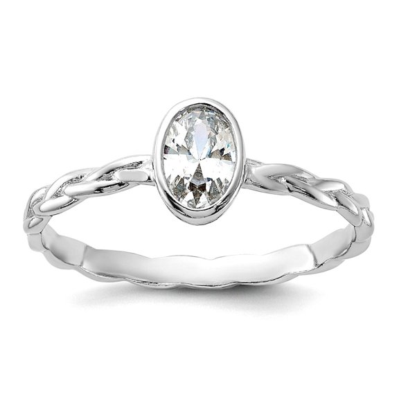 925 Sterling Silver Rhodium Plated Cubic Zirconia Braided Ring Size 6 Ring for Women