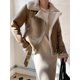 thumbnail image 4 of -Chaqueta de piel de oveja sintética para mujer, abrigo grueso y cálido de ante, color marrón, para motocicleta, para invierno, 4 of 5