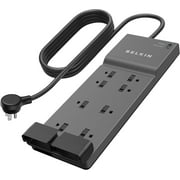 Belkin Power Strip Surge Protector with 8 Outlets, 6 ft Long Flat Plug Heavy Duty Extension Cord + Overload Protection for Home, Office, Travel, Computer Desktop & Phone Charging Brick (3,550 Joules)
