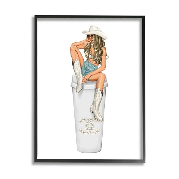 Stupell Industries Country Cowgirl Trendy Glam Coffee Beauty & Fashion Painting Black Framed Art Print Wall Art