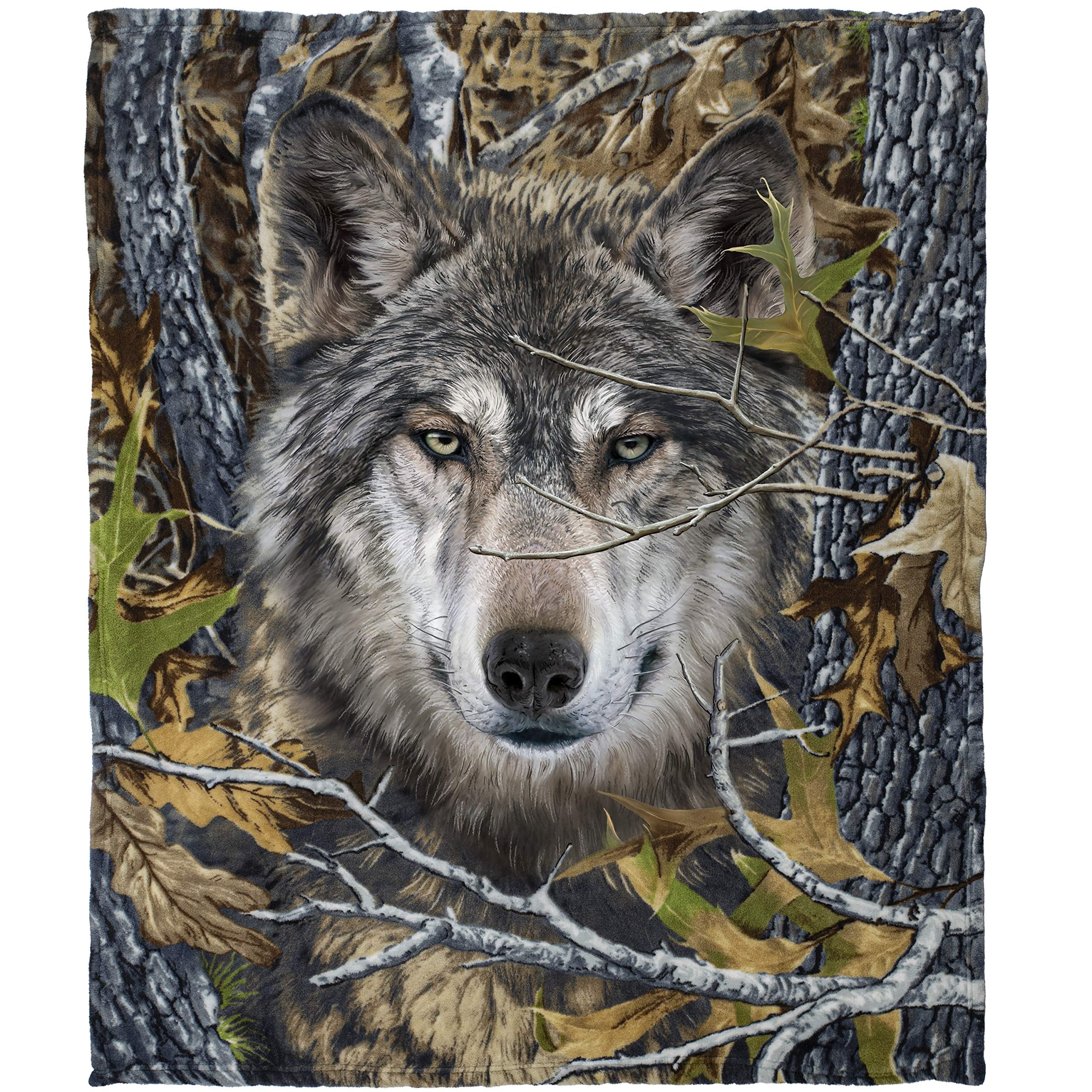 Super Soft Cozy Wolf Animal Print Plush Fleece Throw Blanket
