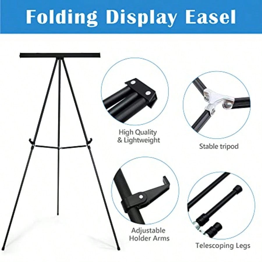 Aluminum Flip Chart Display Easel Stand with Adjustable Floor for Boardroom Whiteboard Paper Pads Signage 63 1/2'' High Black