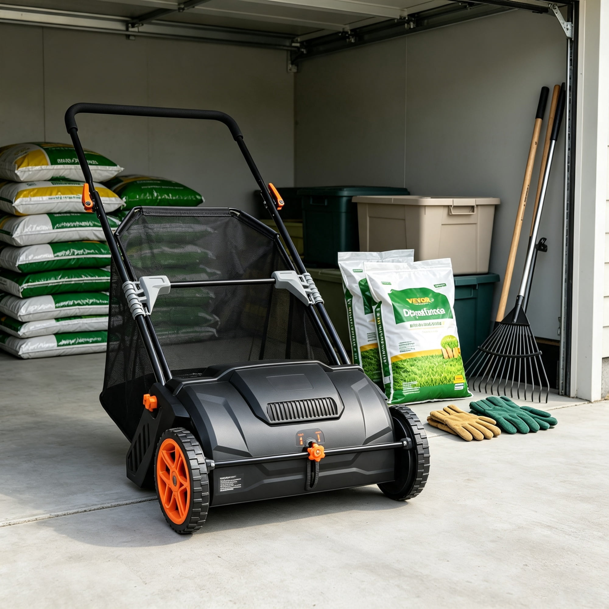 21" Push Lawn Sweeper with 2 Brushes, Heavy Duty Steel & Plastic Wheels, 3.5 cu.ft Leaf Collector
