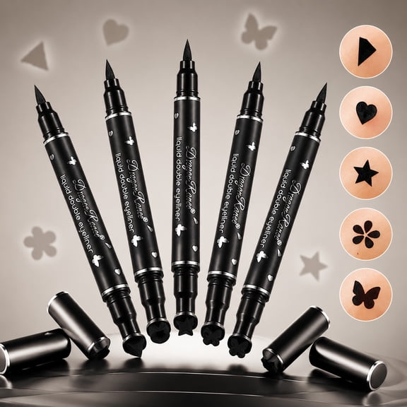MODANU Double-headed Liquid Eye Stamp Pen Set of 6, Black Eye Pencil Eye Stencil, Star Moon Heart Eye Stamp Eye Face Makeup for Women and Girls