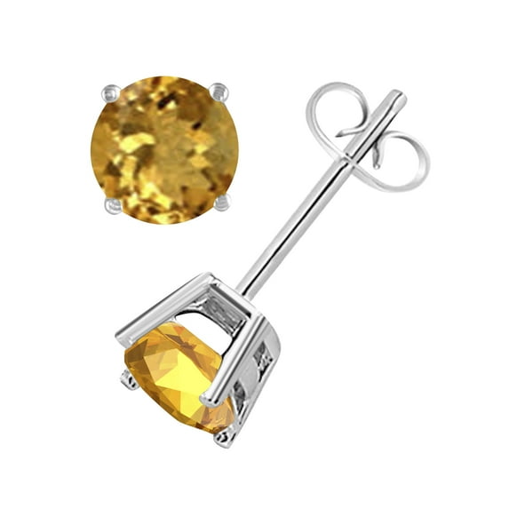 Mauli Jewels Ear Rings for Women 2.4 Carat 7MM Round Shape Citrine Carat 14k White Gold 4-prong
