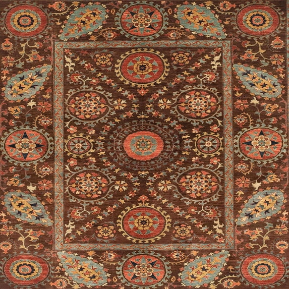 Ahgly Company Indoor Square Abstract Saffron Red Oriental Area Rugs, 8' Square