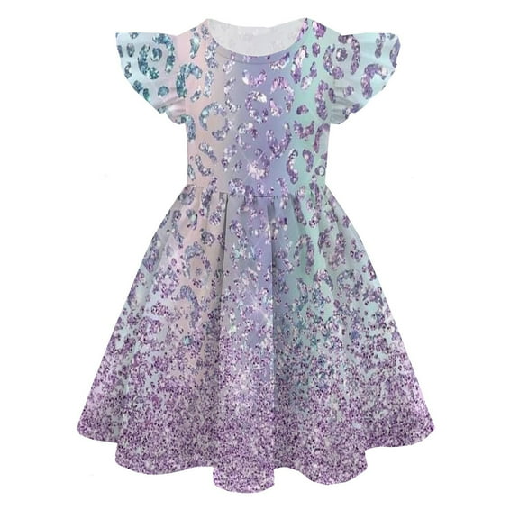 MEZZALL Girls Summer Flower Print Cute Personality Fashion Princess Dress Fly Sleeve Dress Soft Toddler Sundress, Purple, 14-15 Years