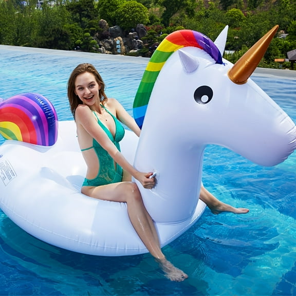 Unicorn-Themed Inflatable Pool Float Lounger - Durable PVC, Adult-Size Swimming Ring with Headrest for Beach & Pool Parties, Perfect for Summer Fun