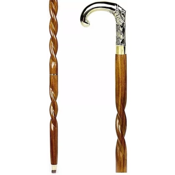 ZAINAB HANDICRAFT Brass Handle Wooden Adjustable Walking Cane, Brown