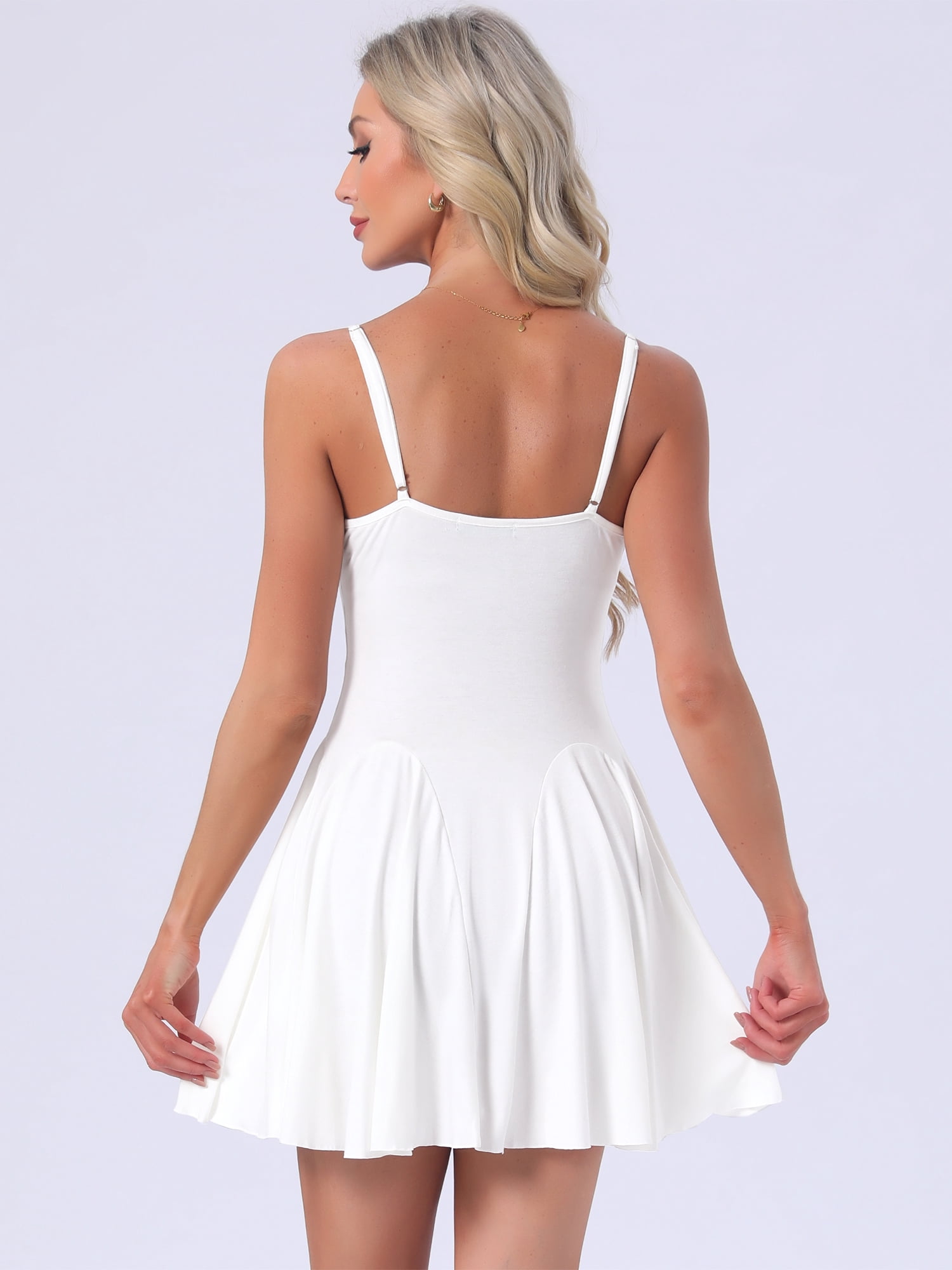 DARING DIVA Women's Nightgown Ruffle Spaghetti Strap Babydoll Chemise Dress S White