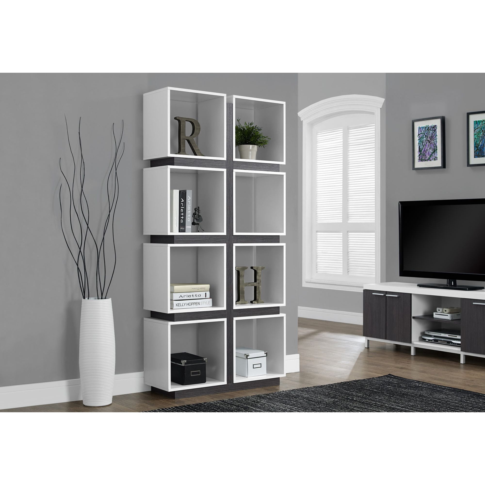 Contemporary Home Living 71.25" White and Gray Contemporary with 8 Shelves Rectangular Bookcase