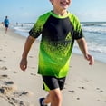 thumbnail image 5 of YDFCWXW Boys 2 Piece Swimsuit Short Sleeve Swim Rash Guard Set Youth Teens UPF 50+ Swimming Shirt with Lined Swim Trunks (Green, 8-9 Years), 5 of 9
