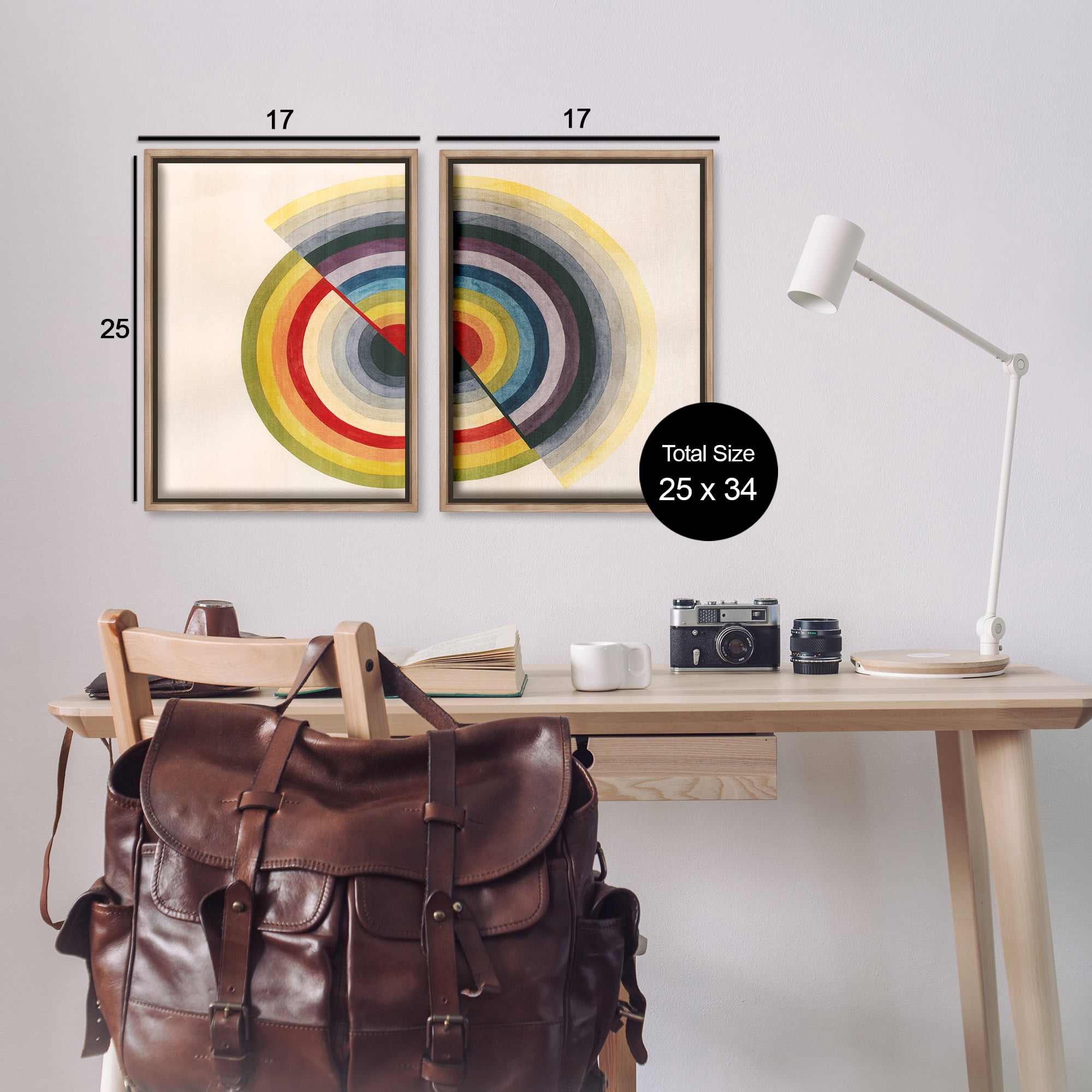 Stupell Industries Fading Round Split Circles Abstract Painting Brown Floater Framed Canvas Art Print Wall Art, 17 x 25, Set of 2
