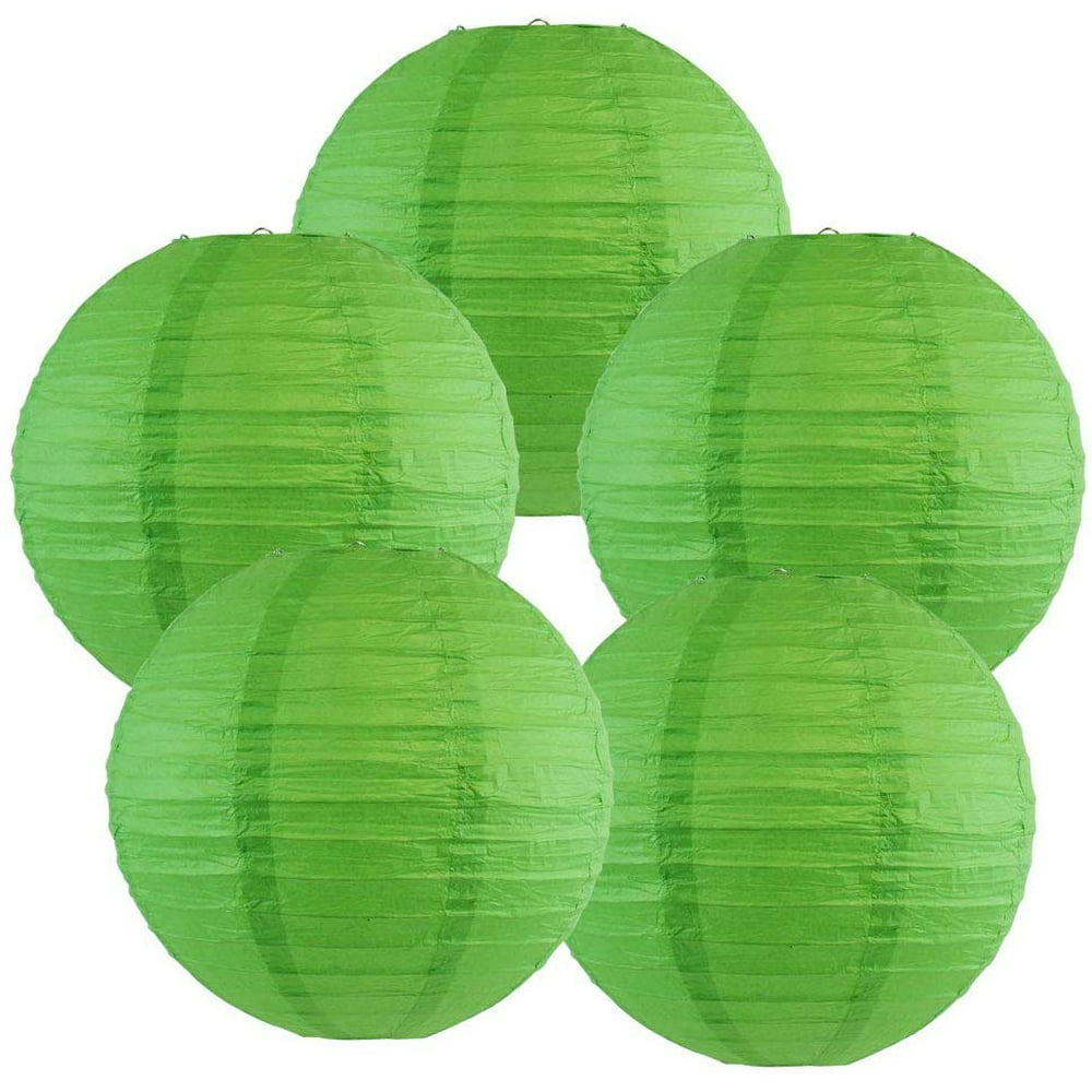 Just Artifacts 16" Green Paper Lanterns (Set of 5) Decorative Round