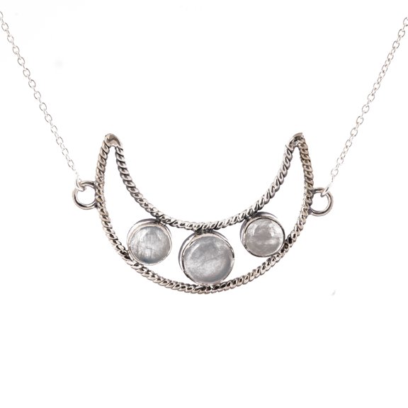 Aquamarine Necklace Moon Shaped Gemstone Handmade 925 Solid Sterling Silver Customised Jewelry 18" BY AUDRIELLE