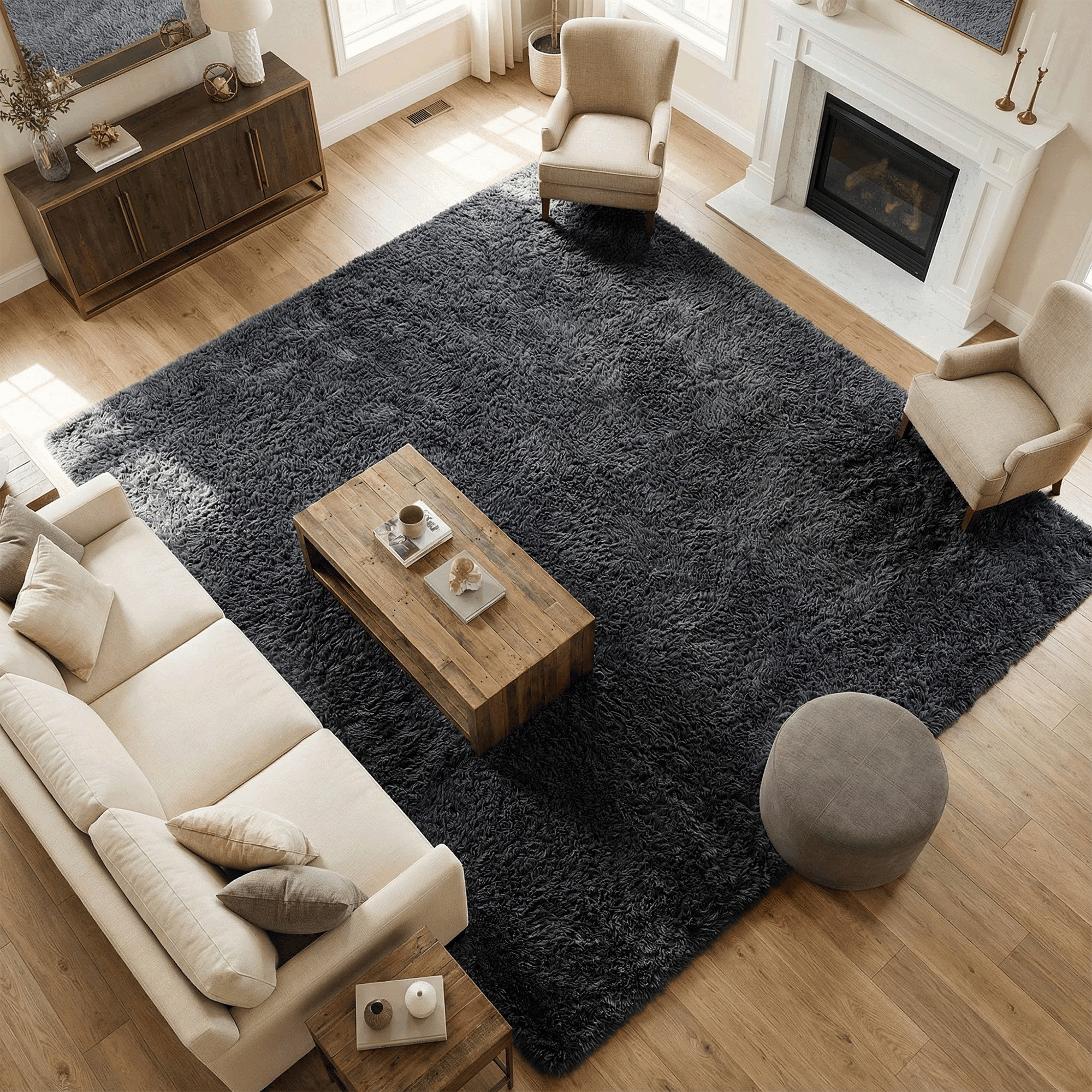 Rugs for Living Room, 8'x10' Soft Fluffy Area Rug for Bedroom, Plush Decorative Rug with Anti-Skid Backing, Indoor Home Carpet for Living Room, Dark Grey