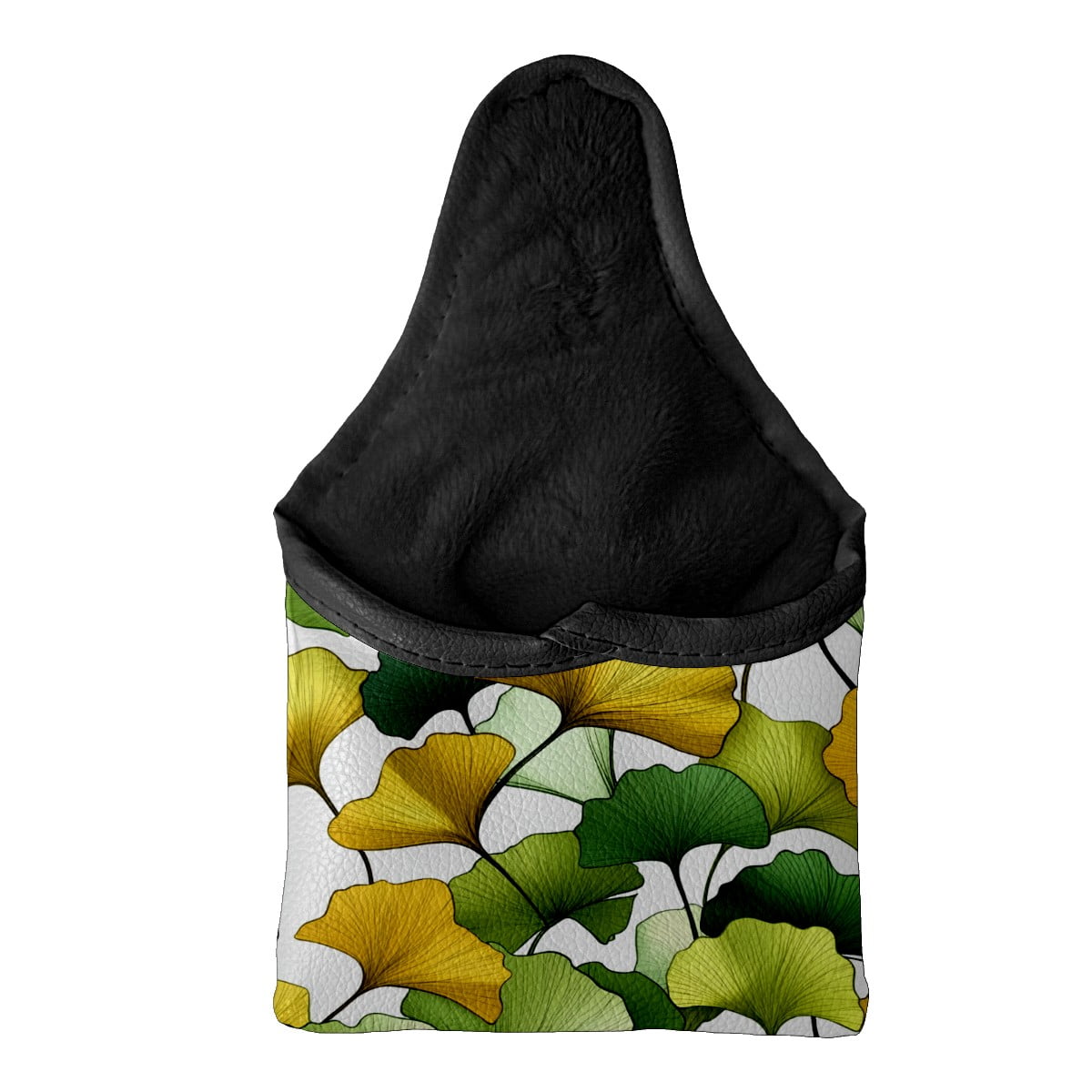Golf Mallet Putter Cover Premium Leather Waterproof Golf Putter Head Cover with Magnetic Closure Yellow Green Ginkgo Leaves