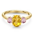 thumbnail image 3 of Gem Stone King 1.80 Ct Yellow Citrine Pink Lab Grown Diamond 18K Yellow Gold Plated Silver Ring, 3 of 6