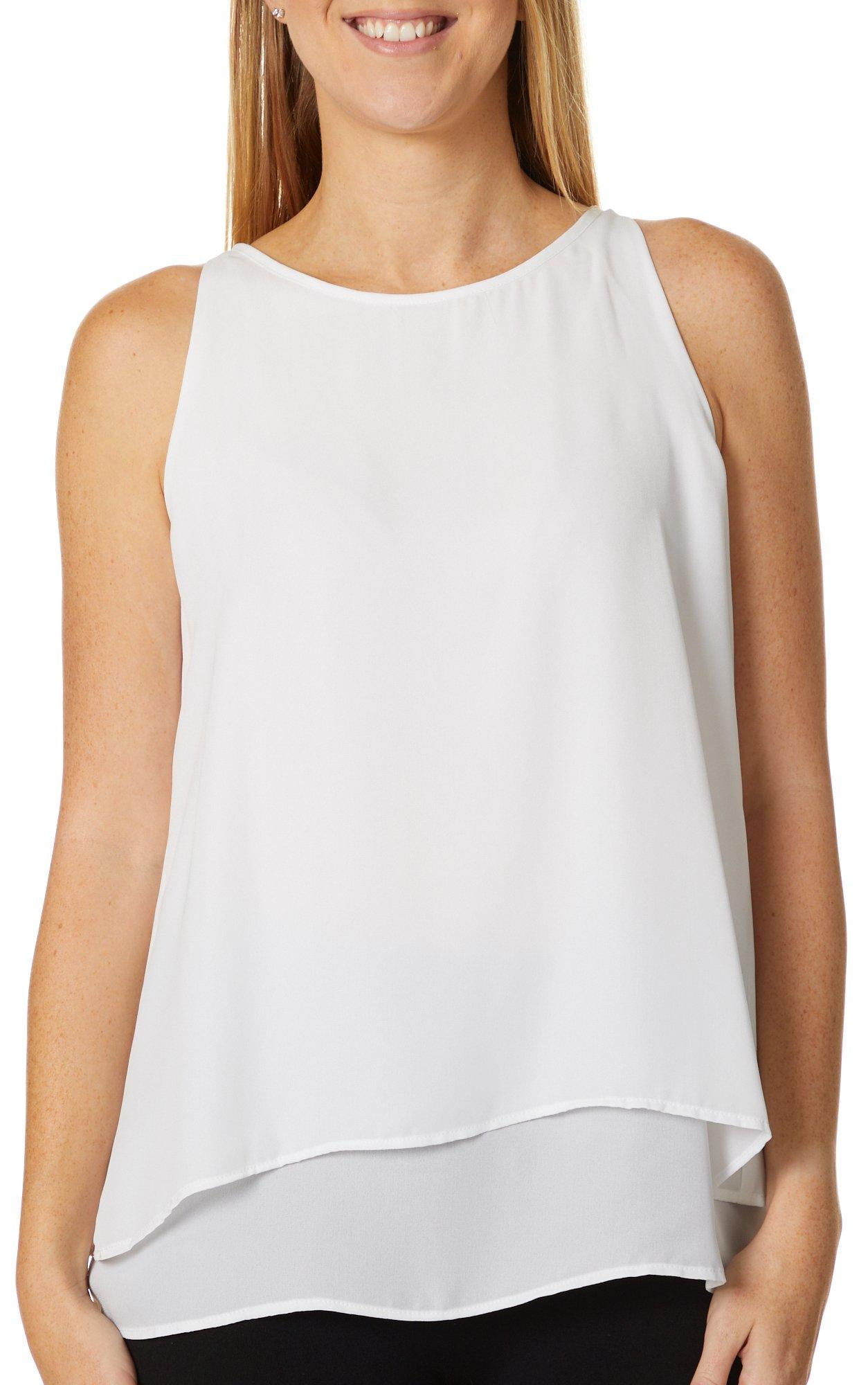 Zac And Rachel Womens Solid Two Layer Sleeveless Top 6180