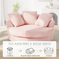 thumbnail image 6 of Muumblus 61" Oversized Round Boneless Lounge Chaise Chair Indoor, Corduroy Deep Seat Cloud Couch Sleeper Sofa Bed with 3 Pillows, No Assembly Barrel Chair for Living Room, Pink, 6 of 10