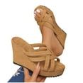 thumbnail image 6 of RUIYANQI Women's Wedge Slide Sandals Crisscross Strap Platform Heel Open Toe Summer Casual Beach Shoes Non Slip Comfortable Dressy Sandals For Women Brown Women Sandal, 6 of 9