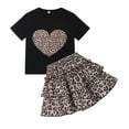 thumbnail image 2 of Sytepopcy Girls Two Piece Skirt Set Heart Print Short Sleeve Shirt Shirred Tiered Cheetah Skirt Outfits Kids Girl Summer Clothes 4T/1954, 2 of 5