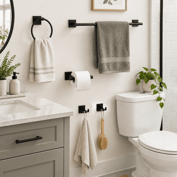 Matte Black 5 Piece Stainless Steel Bathroom Hardware Set Wall Mounted