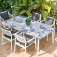 thumbnail image 2 of Blue White Floral Table Cloths for 6 Foot Rectangle Tables, Spring Botanical Leaves Farmhouse Patio Waterproof Elastic Fitted Tablecloths, Washable Rectangular Table Cover for Camping, 2 of 8