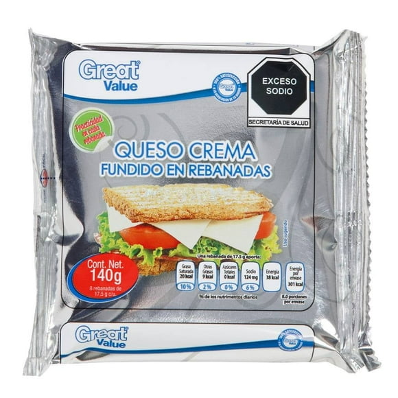 Queso crema Great Value fundido en rebanadas 140 g