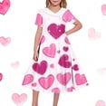 thumbnail image 2 of Afuyipoi Girls 5 - 14 Dress,V - Neck Short Sleeve Heart Print Waist - Cinched Dress Purple 11-12, 2 of 7