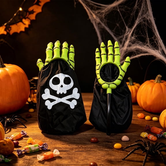 Cififendec Halloween Handheld Candy Grab Bag, 15.35"×5.51", Pumpkin Print Goodie Pouch for Neighborhood Parade Yard Sidewalk Spooky Season Accent