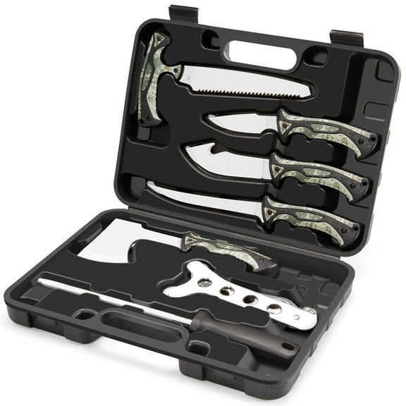 Jellas 10 Pieces Hunting Knife Set, Fixed Blade Knife Hunting Field Dressing Kit, Compact Skinning Knives for Camping Fishing, Portable Survival Kit Camping Tool Set, Camping Gear