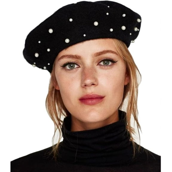 YooGuoGuo Women Girls Beaded Pearl Rhinestone Wool French Beret Hat Winter Artist Painter Hats Beanie Cap
