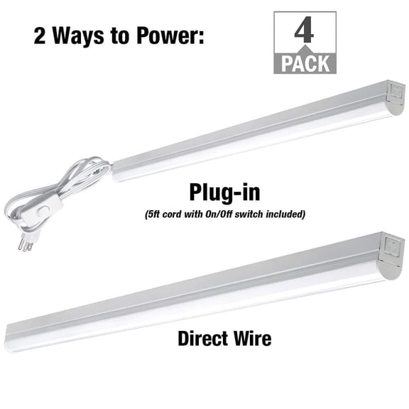 4 ft. Garage LED Linkable Strip Light Fixture Plug-in or Hardwire 1800LM 20W Bright White 4000K 5ft. Power Cord (4-Pack)