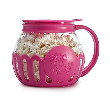 Ecolution Original Microwave Micro-Pop Popcorn Popper, Borosilicate Glass, 3-in-1 Silicone Lid, Dishwasher Safe, BPA Free, 1.5 Quart - Snack Size, Pink