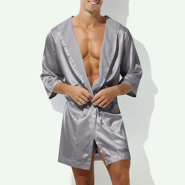 Batas para hombre, informales y de moda, de color sólido, con tirantes, capucha y manga corta, pijamas para hombre, blusa