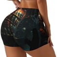 thumbnail image 3 of Athletic Shorts for Women, Halloween Mask Wall Seam Womens Shorts High Waisted Sport Running Workout Gym, 3 of 8